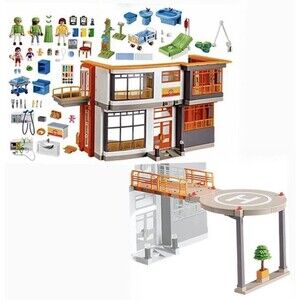 PLAYMOBIL Children's HOSPITAL Playset 6657 + HELIPAD 6445 COMPLETE (Bx X)